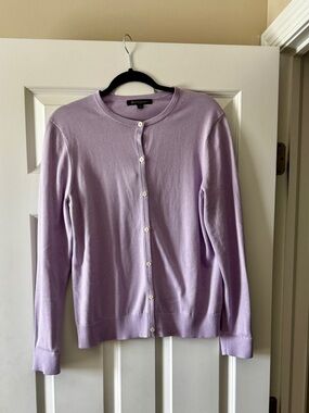 Brooks Brothers Purple Lilac Women's Button-Up Cardigan Sweater Supima Cotton L